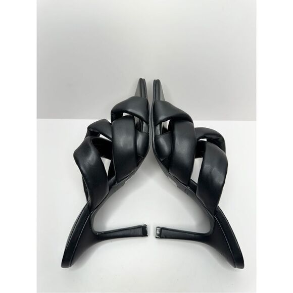 Abound Mule Sandals Size 6.5 Black Square Toe Woven Stiletto Open Toe Heels - Picture 6 of 8